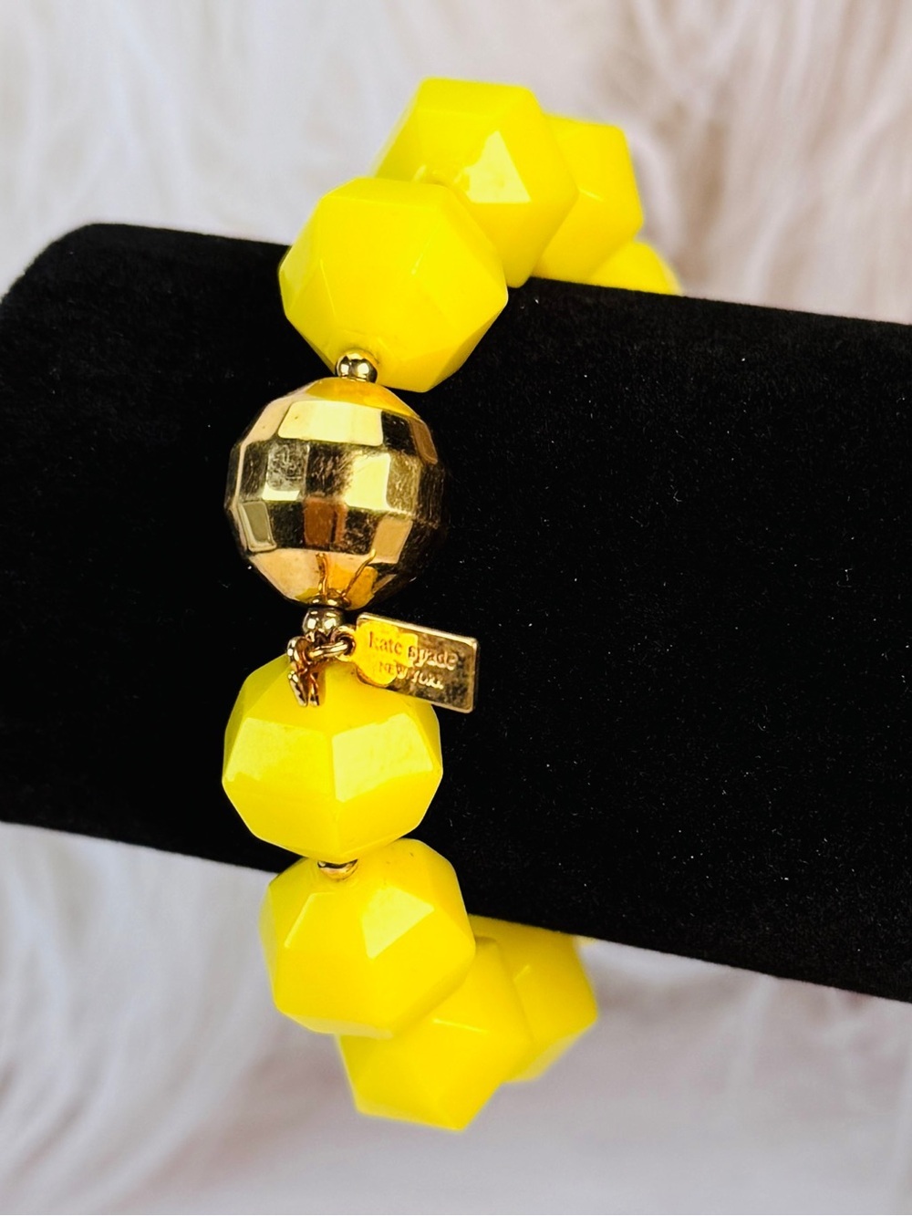 Kate Spade Yellow and Goldtone Large Beaded Strech Bracelet - Picture 1 of 15
